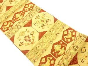 手織り紬亀甲に草花模様織出し名古屋帯